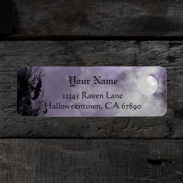 Halloween Raven Purple Sky Étiquette de adresse pe (Créateur téléchargé)