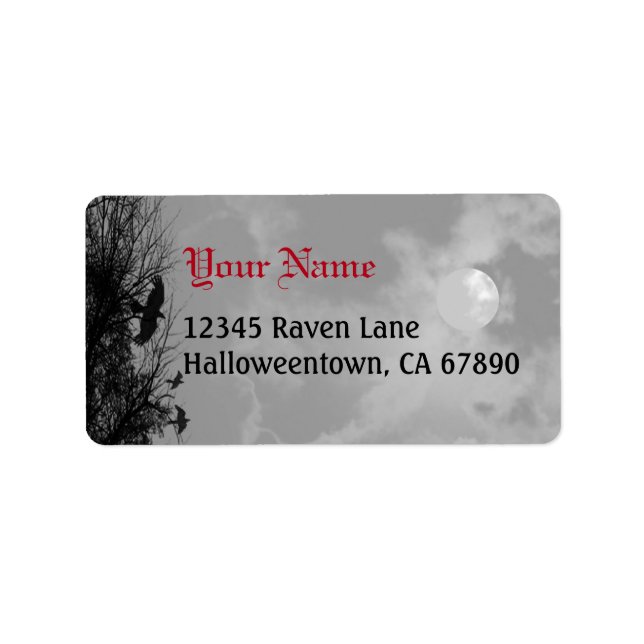 Halloween Raven Sky Red Black Custom Address Label (Front)