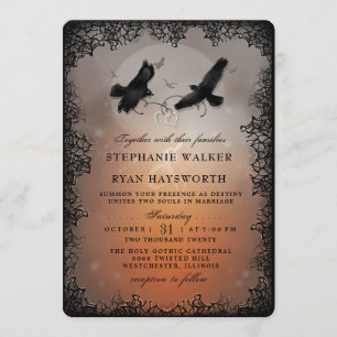 Halloween Ravens and Hearts Evermore Wedding Invitation