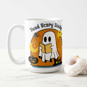 Halloween Read Scary Books Ghost Black Cat Mug