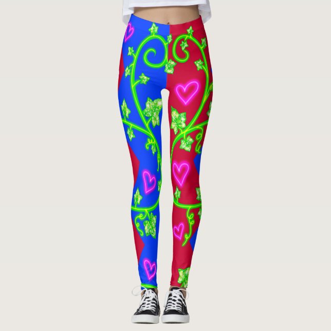 Halloween Red and Blue Diamonds and Ivy Leggings (Front)