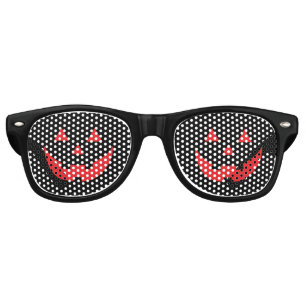 Halloween red black Jack o lantern pumpkin face  Retro Sunglasses