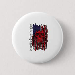 Halloween Red Skull American Flag Spider Webs Bats 2 Inch Round Button