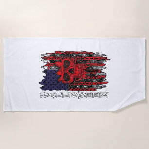 Halloween Red Skull American Flag Spider Webs Bats Beach Towel