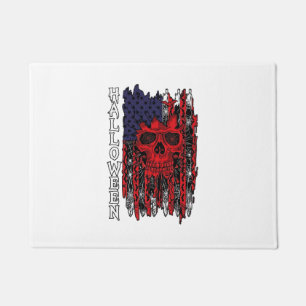 Halloween Red Skull American Flag Spider Webs Bats Doormat