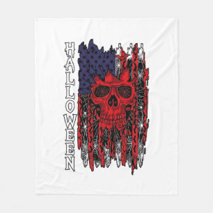 Halloween Red Skull American Flag Spider Webs Bats Fleece Blanket