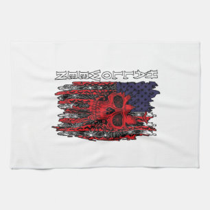 Halloween Red Skull American Flag Spider Webs Bats Kitchen Towel