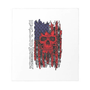 Halloween Red Skull American Flag Spider Webs Bats Notepad