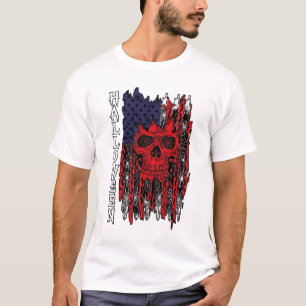 Halloween Red Skull American Flag Spider Webs Bats T-Shirt