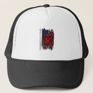 Halloween Red Skull American Flag Spider Webs Bats Trucker Hat