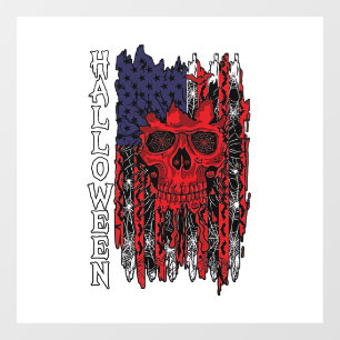 Halloween Red Skull American Flag Spider Webs Bats Window Cling