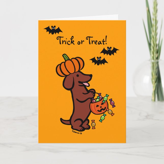 Halloween Red Smooth Haired Dachshund  Card (Front)