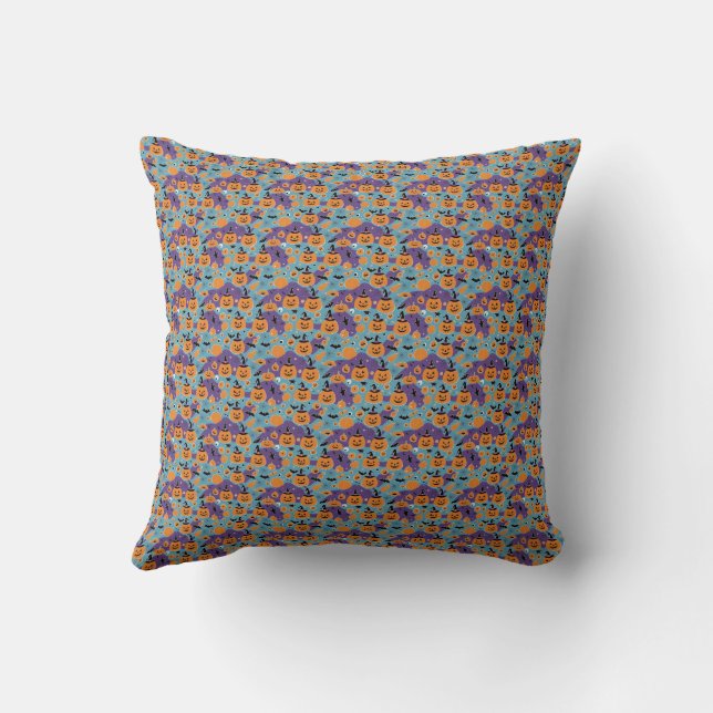 Halloween repeating pattern with pumpkins throw pillow (Back)