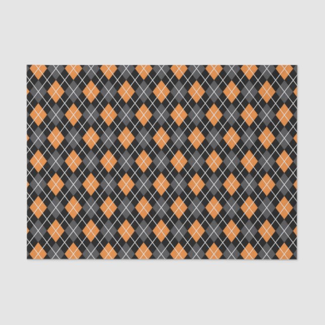 Halloween Retro 1950s Argyle Orange Grey Black Tissue Paper (Front)