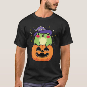 Halloween Retro 90S Cottagecore Kawaii Frog Witch T-Shirt