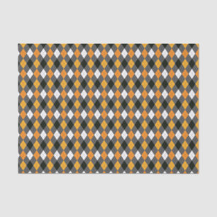 Halloween Retro Argyle Orange Black Grey White Tissue Paper