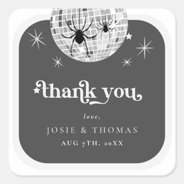 Halloween Retro Disco Spiders & Disco Ball Wedding Square Sticker (Front)