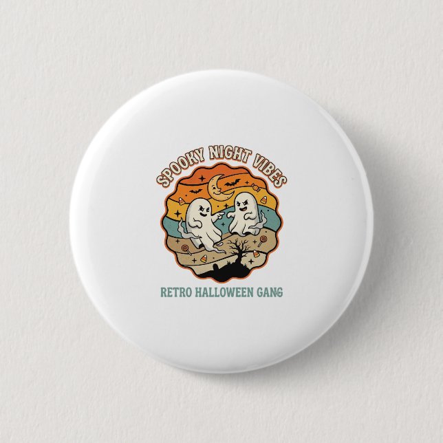 Halloween Retro Ghost Night 2 Inch Round Button (Front)