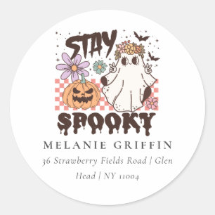 Halloween Retro Ghosts Stay Spooky Address Classic Round Sticker