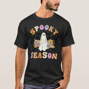 Halloween Retro Hippie Cute Ghost Spooky Season Wo T-Shirt