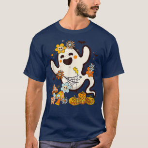 Halloween Retro Pumpkin Ghost Floral Fall Vibes 14 T-Shirt