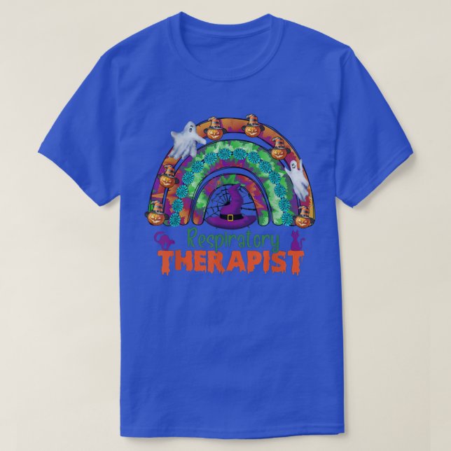 Halloween Retro Respiratory Therapist Rainbow Leop T-Shirt (Design Front)
