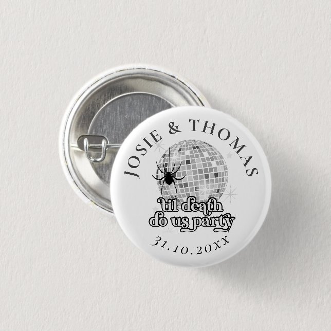Halloween Retro Spiders & Disco Ball Wedding 1 Inch Round Button (Front & Back)