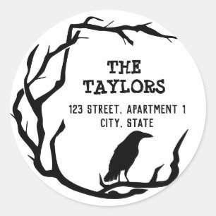 Halloween Return Address Label Crow Wreath