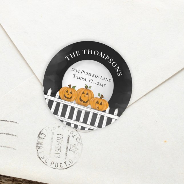 Halloween Return Address Spooky Cute Pumpkin  Classic Round Sticker (Creator Uploaded)