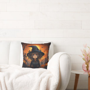 Halloween Reversible Witch and Cat Throw Pillow