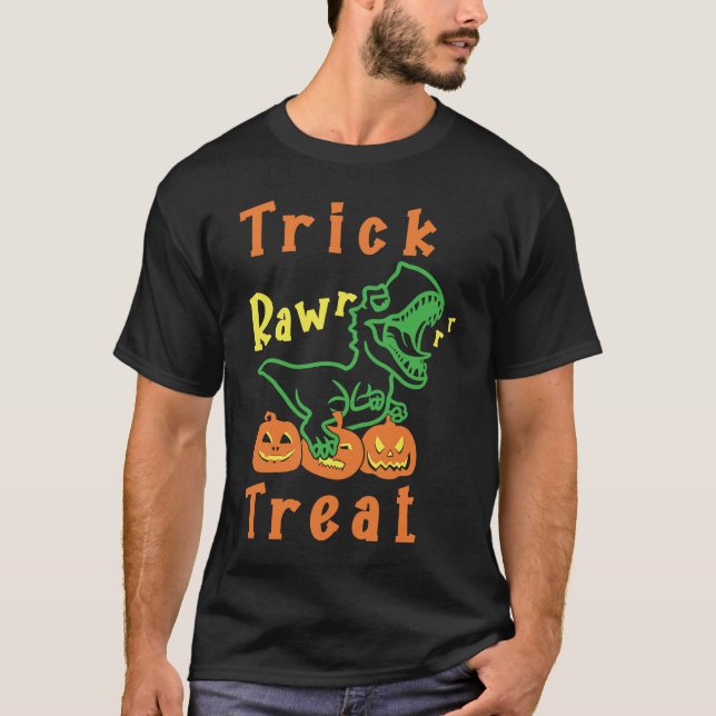 Halloween rex pumpkin dinosaur  trick rawr treat T-Shirt (Front)