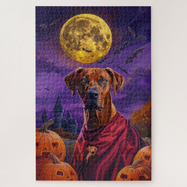  Halloween Rhodesian Ridgeback Vampire Pumpkins Jigsaw Puzzle (Vertical)