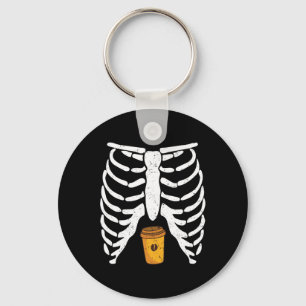 Halloween Rib Cage Coffee Lover Skeleton Funny Wom Keychain