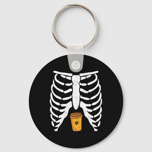 Halloween Rib Cage Coffee Lover Skeleton Funny Wom Keychain (Front)