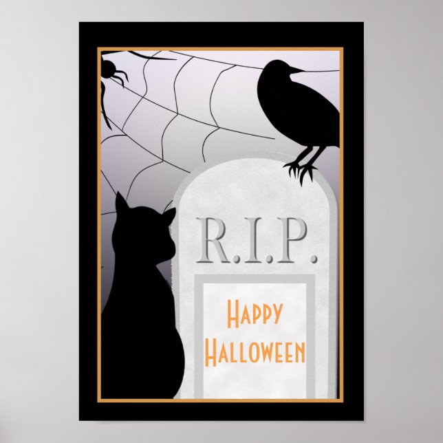 Halloween RIP Tombstone Cat Poster (Front)