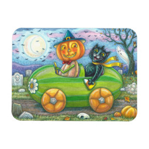 HALLOWEEN ROAD TRIP, JACK AND BLACK CAT FRIENDS MAGNET