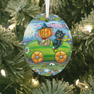 HALLOWEEN ROAD TRIP, JACK AND BLACK CAT FRIENDS METAL ORNAMENT