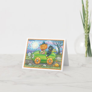 HALLOWEEN ROAD TRIP, JACK & BLACK CAT FRIEND Blank Card