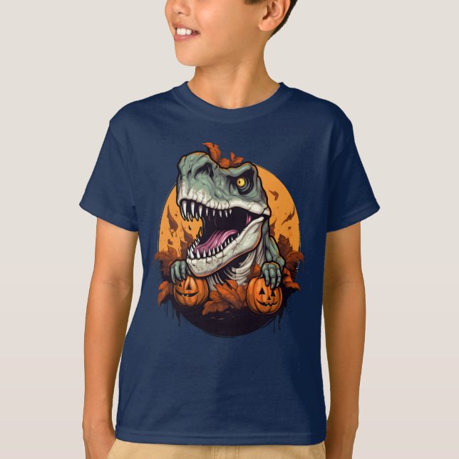 Halloween Roars to Life: T-Rex Halloween for kids T-Shirt (Front)