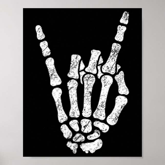 Halloween Rock Hand Sign Skeleton Rock N Roll Symb (Front)