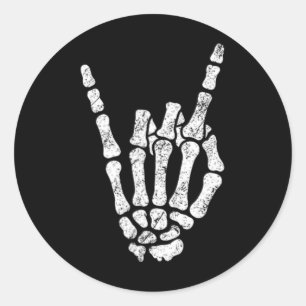 Halloween Rock Hand Sign Skeleton Rock N Roll Symb Classic Round Sticker