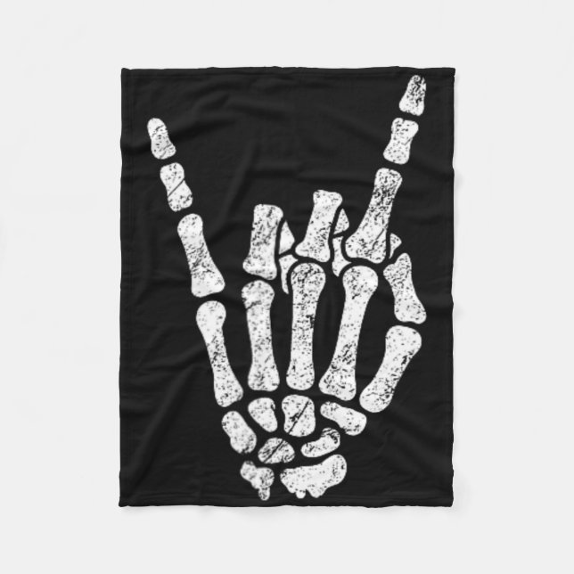 Halloween Rock Hand Sign Skeleton Rock N Roll Symb Fleece Blanket (Front)