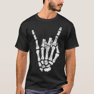 Halloween Rock Hand Sign Skeleton Rock N Roll Symb T-Shirt