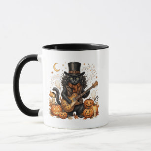 Halloween Rocker Black Cat Electric Guitar Spooky Mug