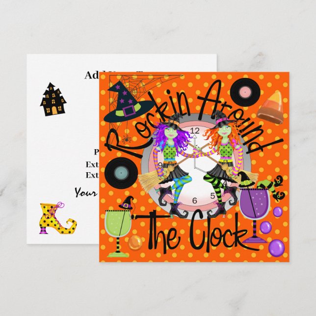 Halloween Rockin' Around the Clock Invitation (Front/Back)