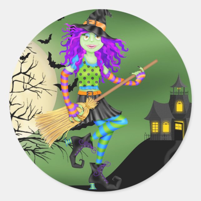 Halloween Rocking Witch - SRF Classic Round Sticker (Front)