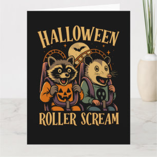 Halloween Roller Scream Raccoon and Opossum Card