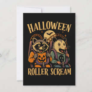 Halloween Roller Scream Raccoon and Opossum Card