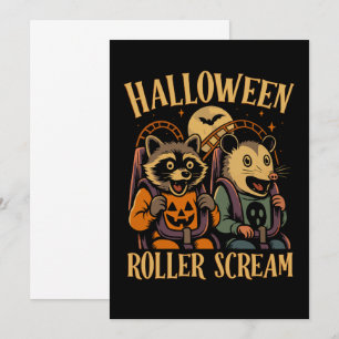 Halloween Roller Scream Raccoon and Opossum Card