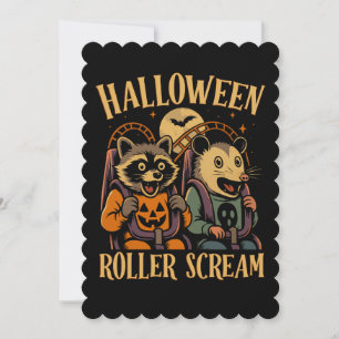 Halloween Roller Scream Raccoon and Opossum Invitation